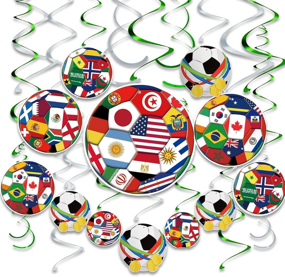 AhfuLife 24pcs Soccer Hanging Swirls for Party Decorations 2026, ys/m, 24 Pcs
