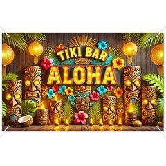 Tiki Aloha Hawaiian Party Decorations Backdrop 71 x 43 Inch