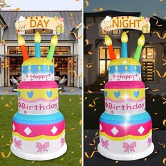 6 FT Inflatable Happy Birthday Cake Decorations, with Candles, Build-in LED Ligh