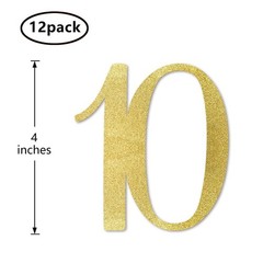 10th Birthday Anniversary DIY Decorations Gold Glitter 10 Cut-Out Numbers