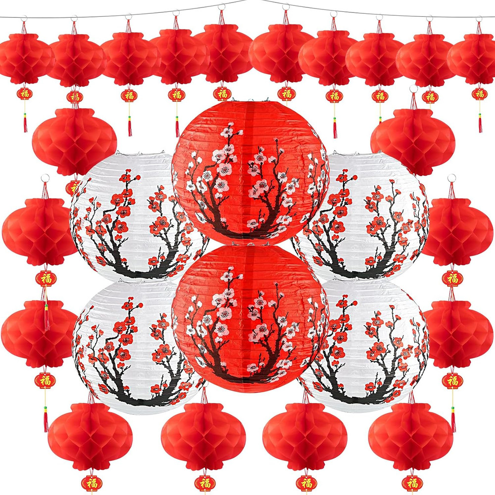 26 Pcs Hibachi Party Decorations Contains 6 Japanese Lanterns with Cherry Blosso