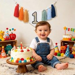 Handmade Rainbow First High Chair Banner Colorful Party Decoration for Boys F…