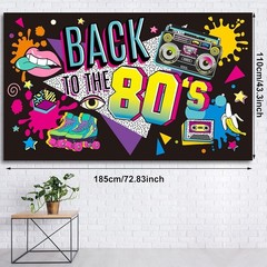 Retro Back to the 80’s Polyester Backdrop – Perfect for Parties, 73 x 43 Inch