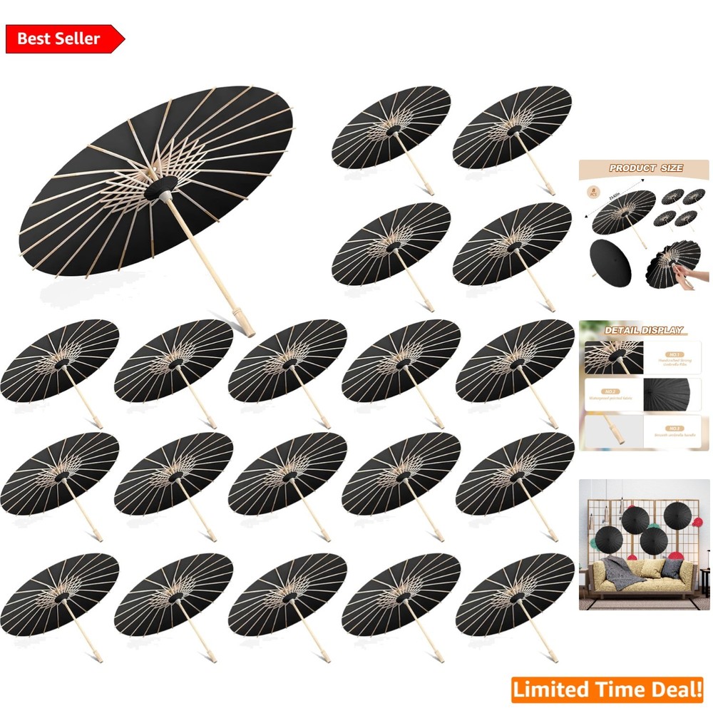 Paper Parasol Umbrellas for Wedding and Photography 23.6 Inch Black Set of 20