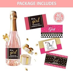 40pcs Pink Mini Wine Bottle Labels Waterproof Self-Adhesive Gender Reveal Party
