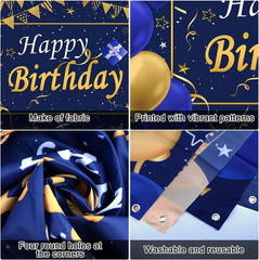 Blue and Gold Birthday Decorations for Men Women, Happy Birthday Decorations fo