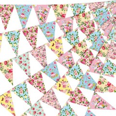 49 Ft 60 Pcs Tea Floral Party Bunting Decor Outdoor Bunting Banner Floral Pen…