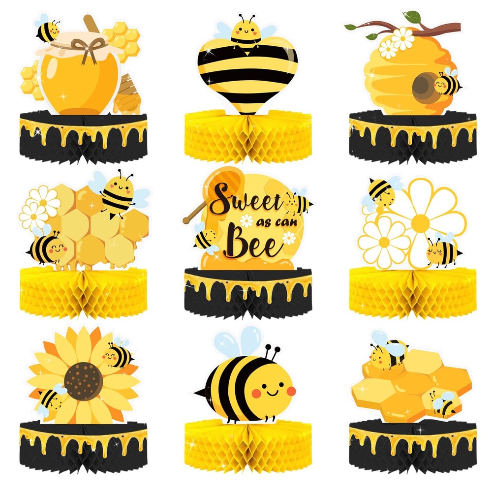 9-Piece Bumble Honeycomb Centerpieces – Table Decorations for Birthday Party,…