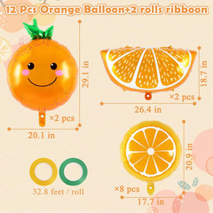 Orange Fruit Balloons, 12 Pcs Citrus Foil Balloons, Large Orange Mylar Slice Bal