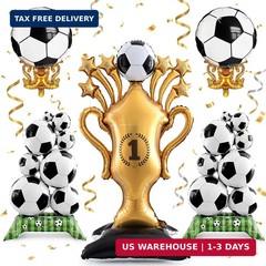 5 Pcs Soccer Balloons Party Decorations Set, Extra Large Trophy & World Cup Foil