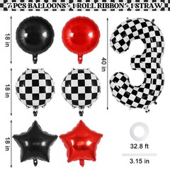 Checkered Number 3 Balloon, 40 Inch Large Foil Race Car Number Balloons, Big …