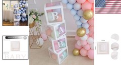 Delightful Transparent Balloon Boxes for Baby Shower Decor – 4 pcs with Letters