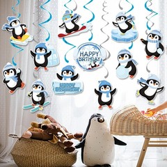 Penguin Hanging Swirls Winter Sports Ski Birthday Party Bunting Decoration 12pcs