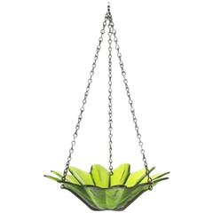 Blue Green Clear Daisy Pattern Hanging Bird Feeder for Patio Garden Decoration