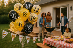 Birthday Balloons 18th X 30 Gold & Black Latex Confetti 12″ Helium Party Decors