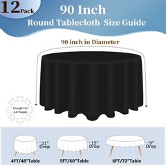 12 Pack Black Round Tablecloths 90 Inch Table Table Cloth, Wrinkle Resistant …