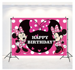 2 Pack Girl’s Birthday Party Backdrop & Table Cover – Cartoon Mouse Theme Minni
