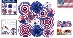 Vibrant 12-Piece Red White Blue Paper Fans for Independence Day Celebrations