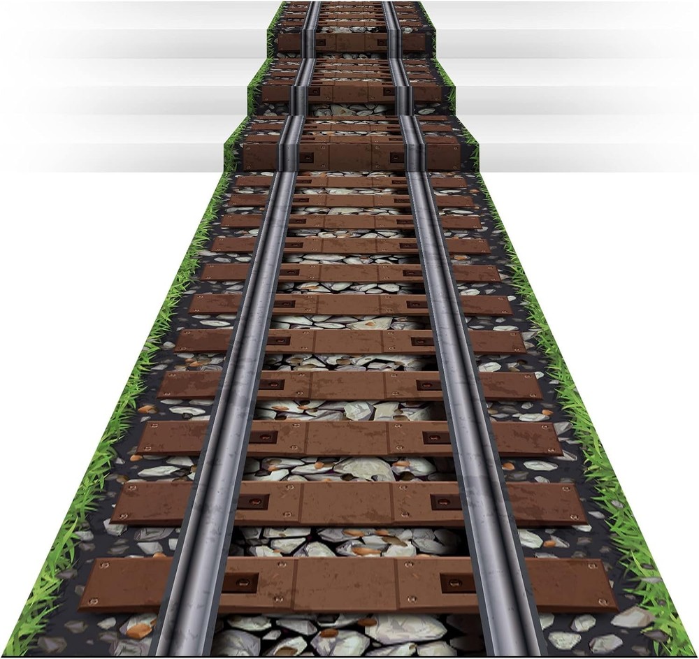 118×39″ Railroad Track Aisle Runner Western Train Party Floor Decoration