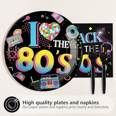 96Pcs 80s Party Decorations Back to The 80’s 80s Circular rectangular Plates