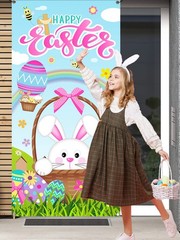 Happy Easter Door Cover, Large Fabric Bunny Door Banner, Easter Egg Decoratio…