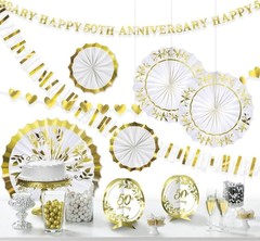 Happy 50th Anniversary Gold White Wedding Party Room Decorating Kit 10 Pieces