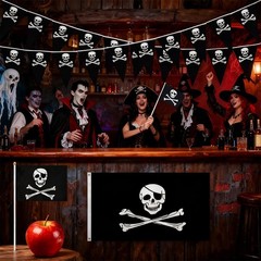 Pirate Day Party Flag Set – Includes 65ft Pirate Skull Banner, 3ftx4.92ft Big