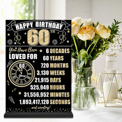 Black Gold 60Th Birthday Decorations Back in 1965 Table Sign for Men Women, Two-