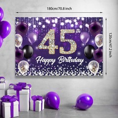 Happy 45th Birthday Backdrop Banner Purple Theme Background with Shiny 45