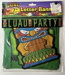 Tiki Party Decorations Center Piece, Letter Banner, Table Fringe /Some VTG/ Lot