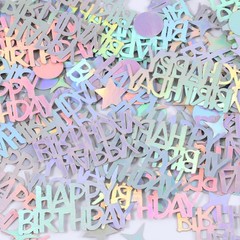 280Pcs Iridescent Confetti – Happy Birthday, Circle, Star Shapes – Paper Materia
