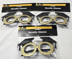 3 Graduation Novelty Glasses – Gold sparkle rim w/ grad hats- NEW in package