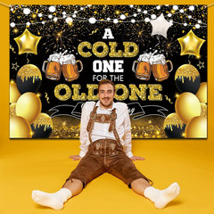 Beer Party Decorations,Black and Gold Happy Birthday Backdrop for Men a Cold One