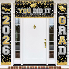 Graduation Decorations Class of 2026 Graduation Banner 3 Pieces Set Black Gold C