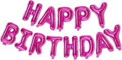 Hot Pink Happy Birthday Balloons Banner, 16 Inch Mylar Foil Letters Balloon Sign