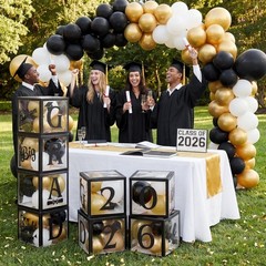 4 Pcs 2026 Graduation Balloon Boxes, Black & Gold Party Decorations with blessin