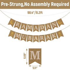 Jute Burlap Ramadan Mubarak Banner with Moon and Star Ramadan Home Mantel Fir…