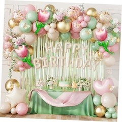 Pink and Green Birthday Decorations for Women Girls, Sage Green Pink Green