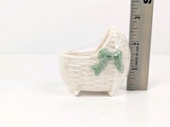 Ceramic Pottery Baby Bassinet Basket Crib White Green Boy Planter 3″x2″x2.5″ New