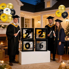 Graduation Decorations Class of 2026 – Black Graduation Balloons Boxes with Lett