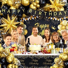 Black and Gold Birthday Decorations for Men Women, 71pcs Black and Gold Party De