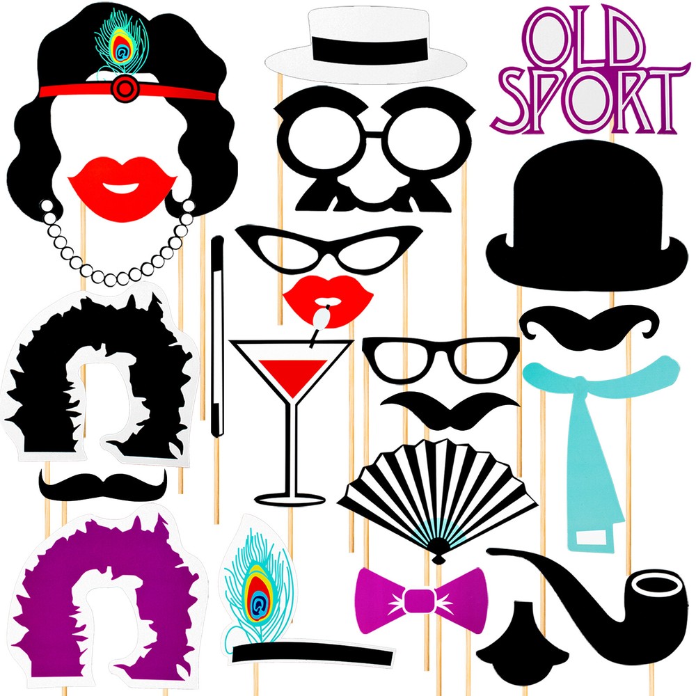 Birthday Party Photo Booth Props Roaring 20s Gatsby Flapper Girl and Gangster