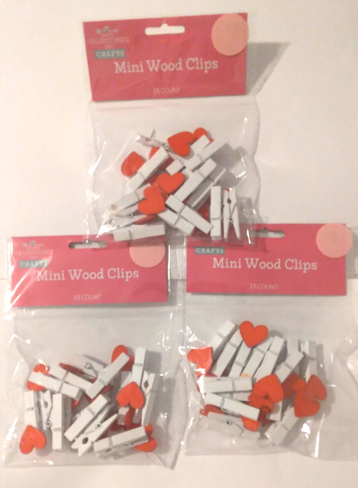 Valentines Day Crafts Heart Mini Wood Clips 15 Count Pack 1.41″ Decor
