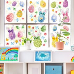 9 Sheets Easter Window Clings Watercolor Bunny Egg Rabbit Ear Glass Stickers Dou