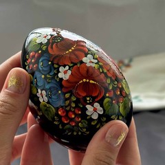 Petrykivka Wooden Easter Egg | Hand-Painted Ukrainian Pysanky (130 mm) 03-012