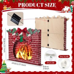 3D Artificial Wooden Fireplace Prop with Light Strip, 27″x23″x3.4″ Red Firepl…