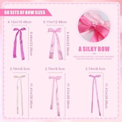 60PCS Bow Birthday Party Decorations, 3 Sizes Bow Wall Decor, Ribbon Bows Pink
