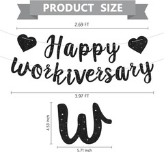 Black Glitter Happy Workiversary Banner – NO DIY -Black Work Anniversary Decorat