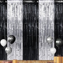 3 Pack 3.3Ft x 6.6Ft Graduation Foil Fringe Curtain Backdrop Decorations, Bla…