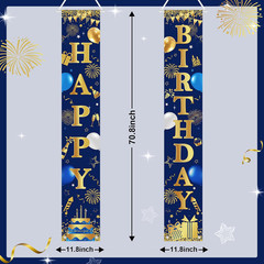 Happy Birthday Door Banner Navy Blue and Gold Birthday Decorations for Men Women